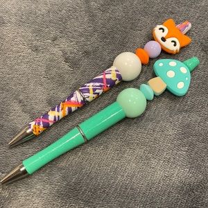 Turquoise Cute Mushroom & Fox Beaded Glitter Abstract Pens